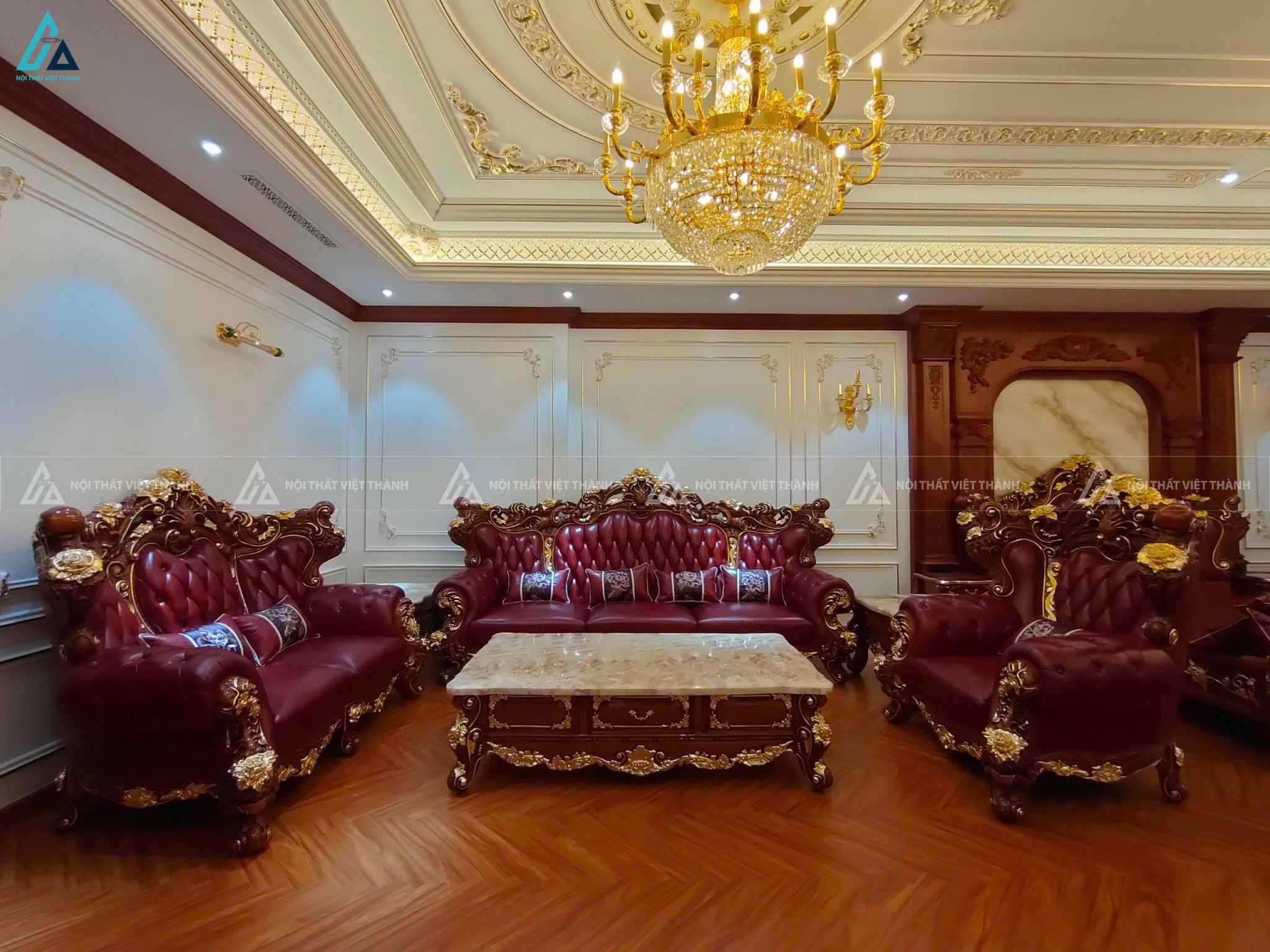 Bộ sofa tân cổ điển dát vàng sang trọng cho phòng khách 1