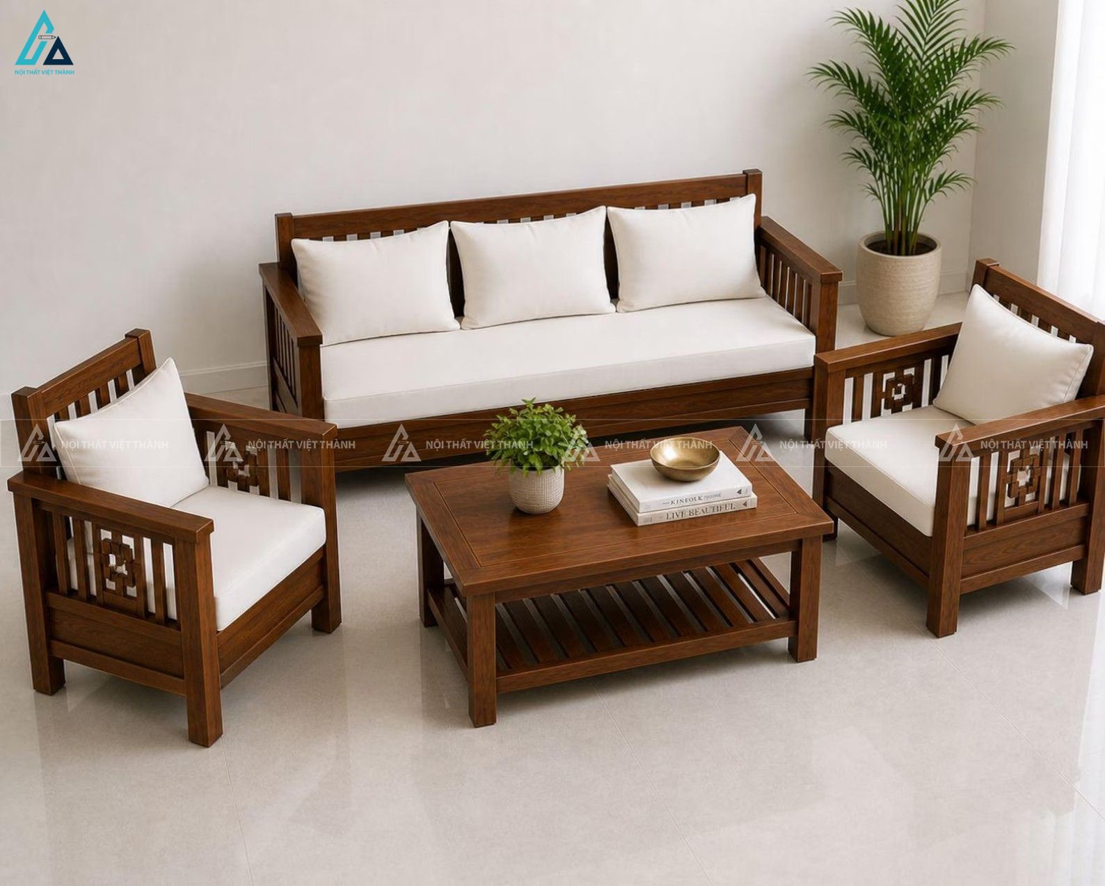 Bộ bàn ghế sofa gỗ hiện đại tối giản cho phòng khách sang trọng 2