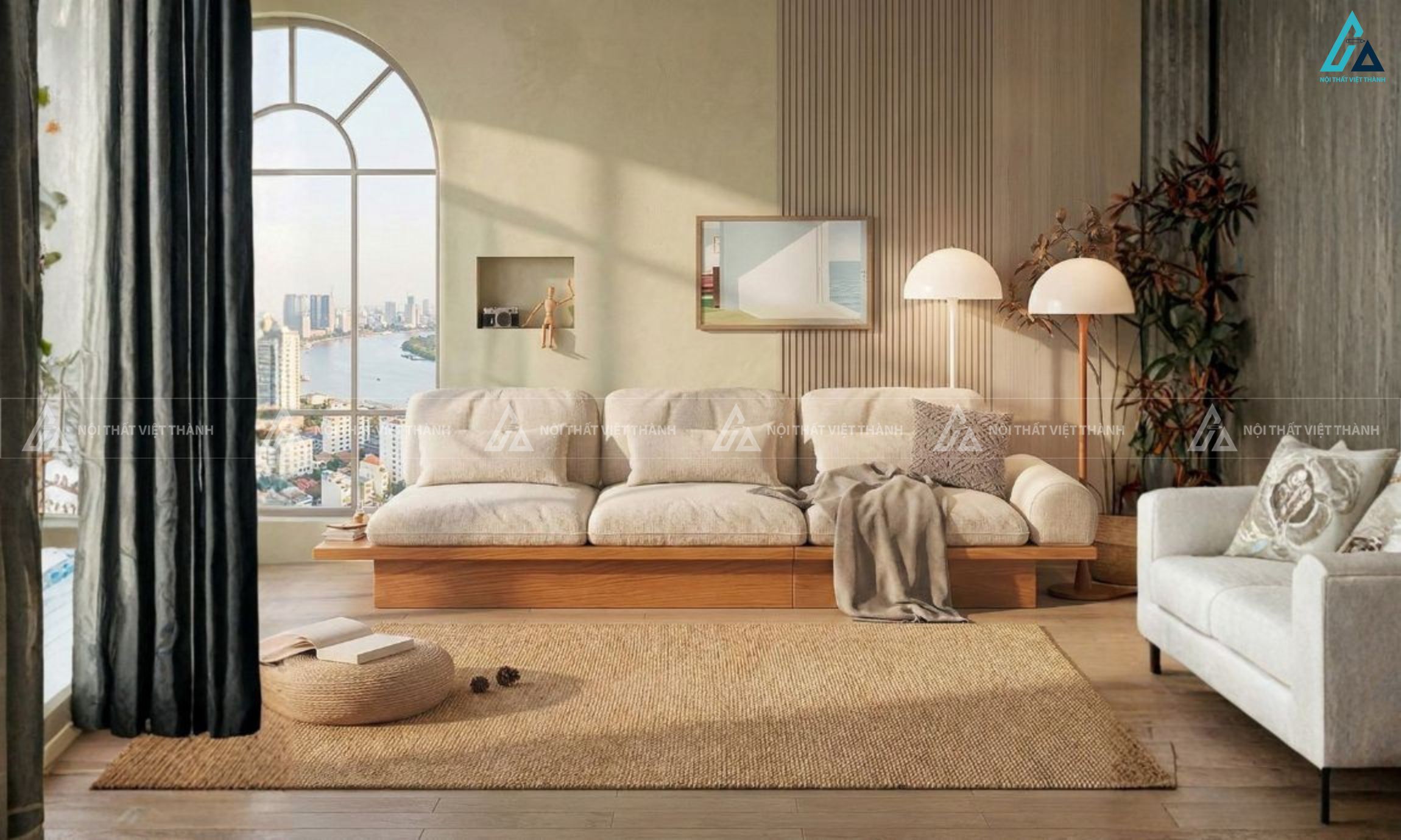 Sofa gỗ tối giản thiết kế dạng bệt sang trọng cho phòng khách 3