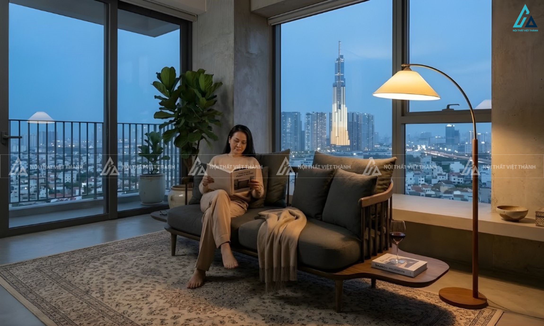 Sofa văng hiện đại tích hợp bàn cạnh tiện lợi cho phòng khách 3