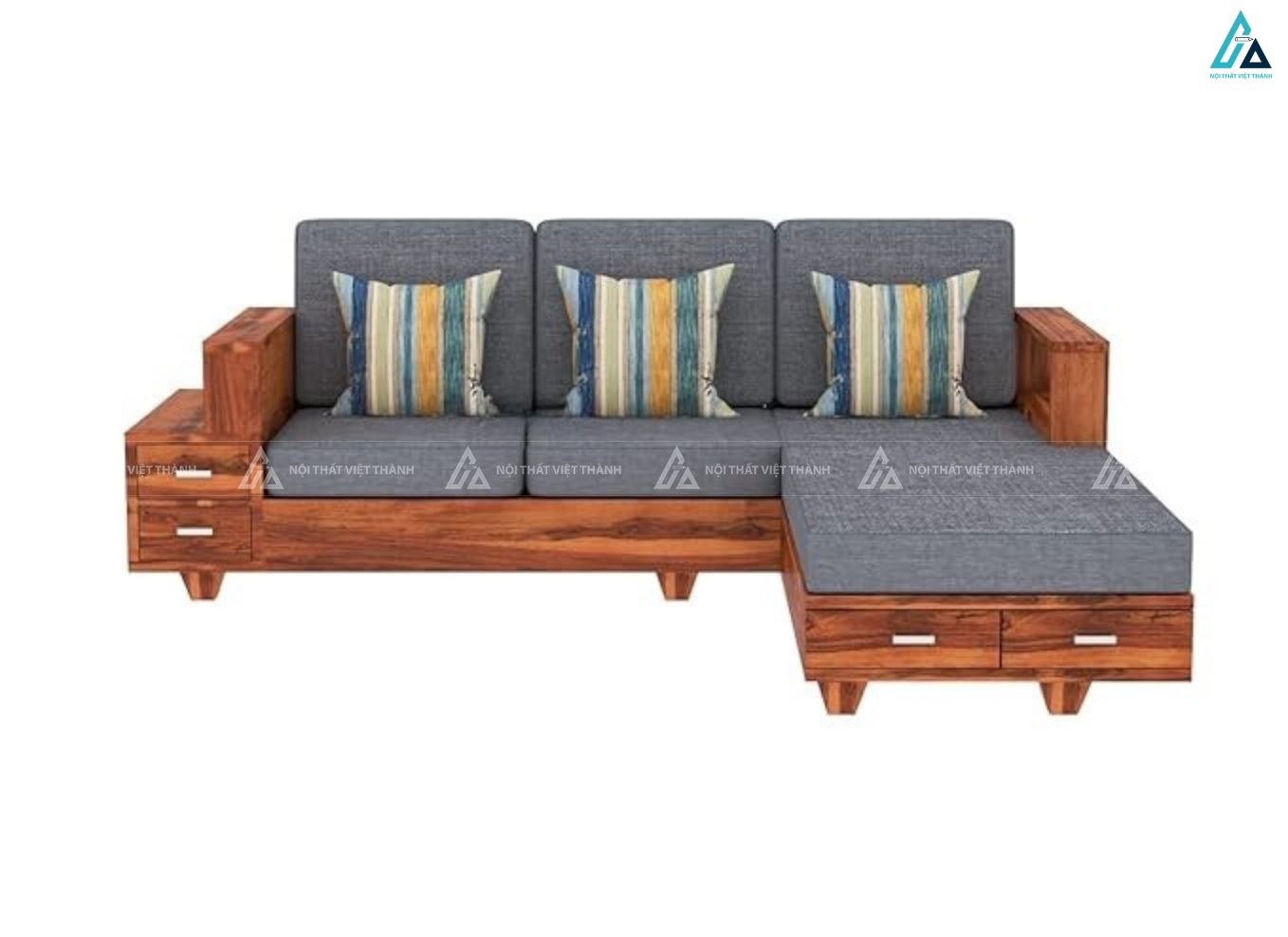 Sofa gỗ chữ l tích hợp ngăn kéo lưu trữ thông minh tiện lợi 2