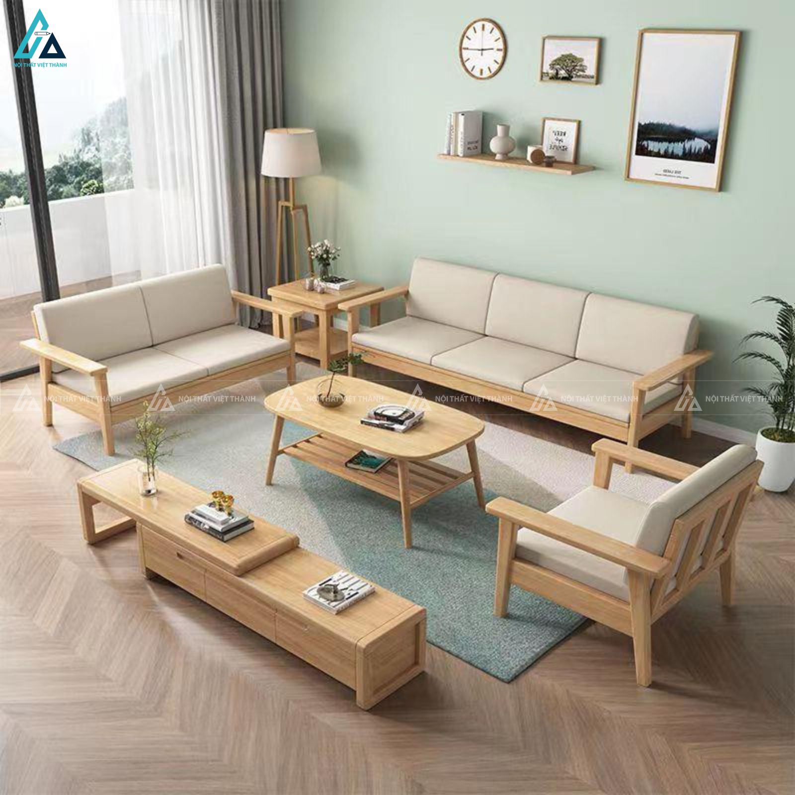 Sofa gỗ phong cách bắc âu thiết kế tinh tế cho phòng khách hiện đại 2