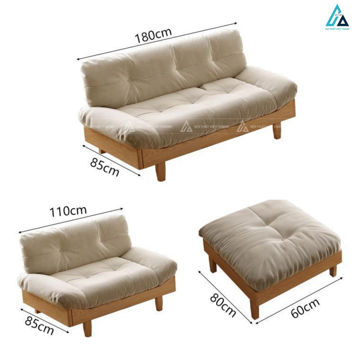 Sofa gỗ nệm bông phong cách nhật bản tối giản tinh tế sang trọng 3