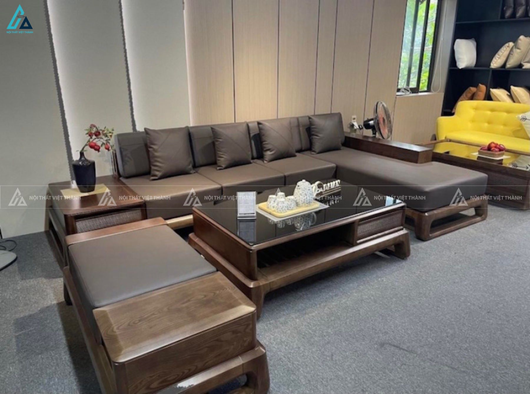 Bộ sofa gỗ góc chữ l thiết kế bề thế sang trọng cho phòng khách 2