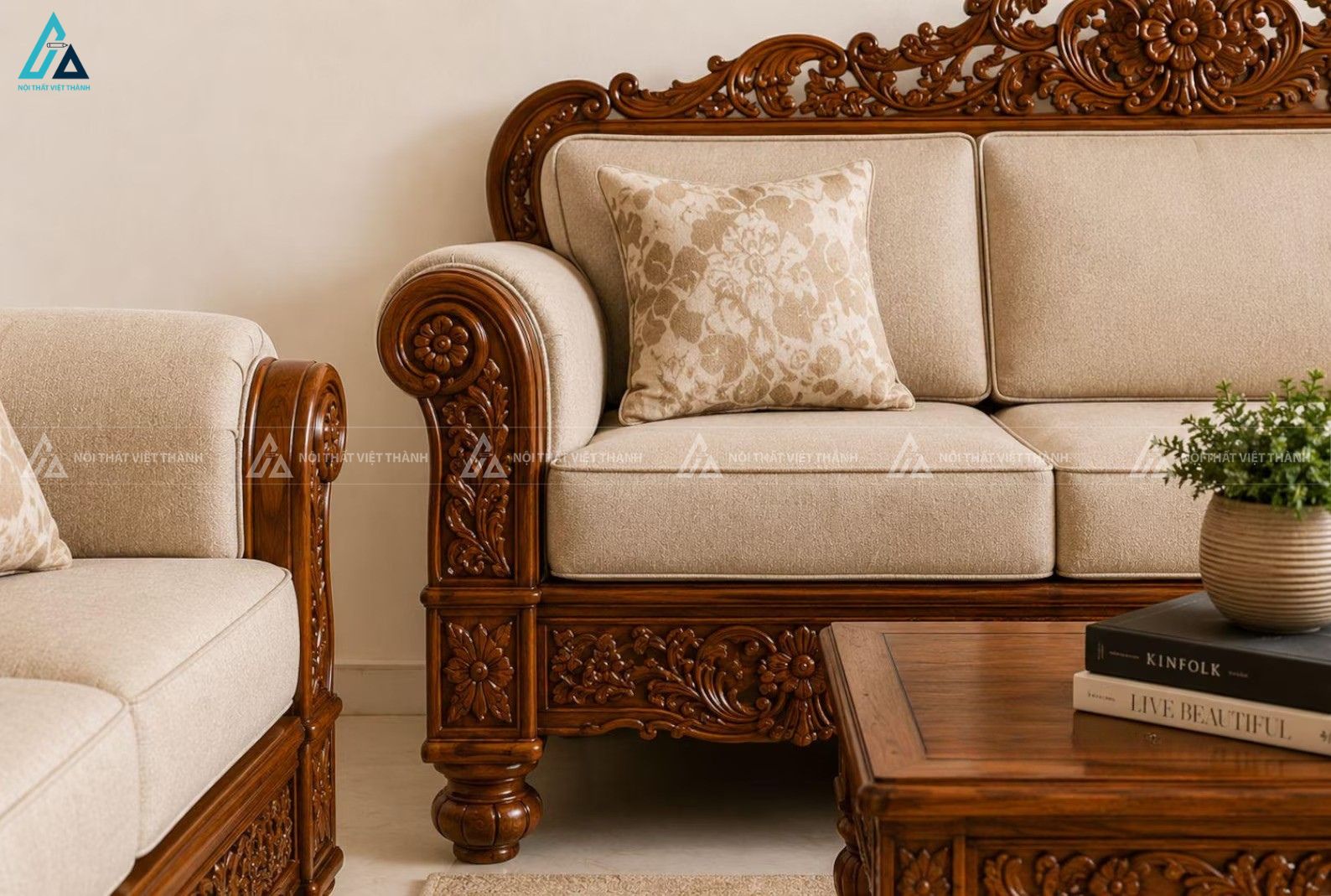Bộ bàn ghế sofa gỗ chạm khắc tân cổ điển sang trọng phòng khách 2