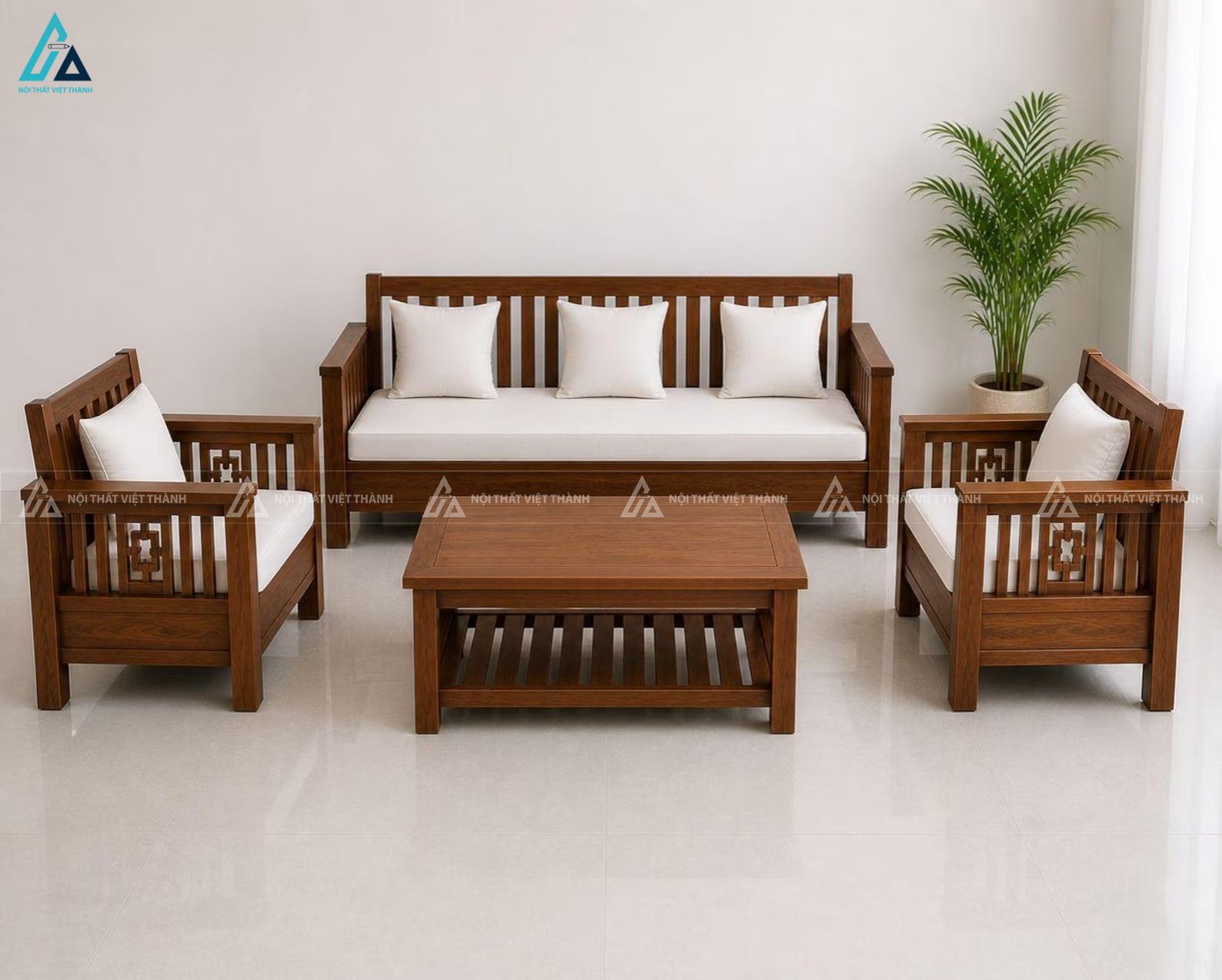 Bộ bàn ghế sofa gỗ hiện đại tối giản cho phòng khách sang trọng 3
