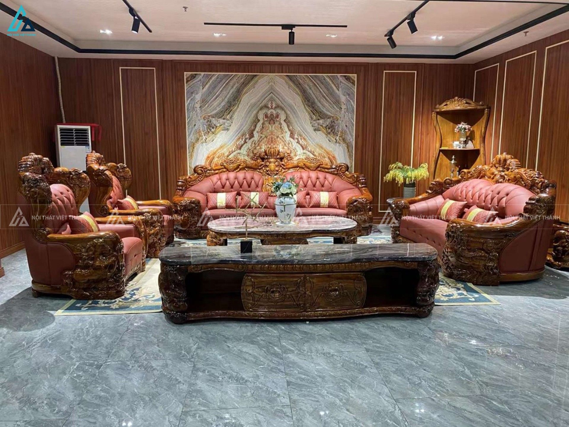 Bộ sofa phòng khách tân cổ điển chạm trổ họa tiết đẳng cấp
