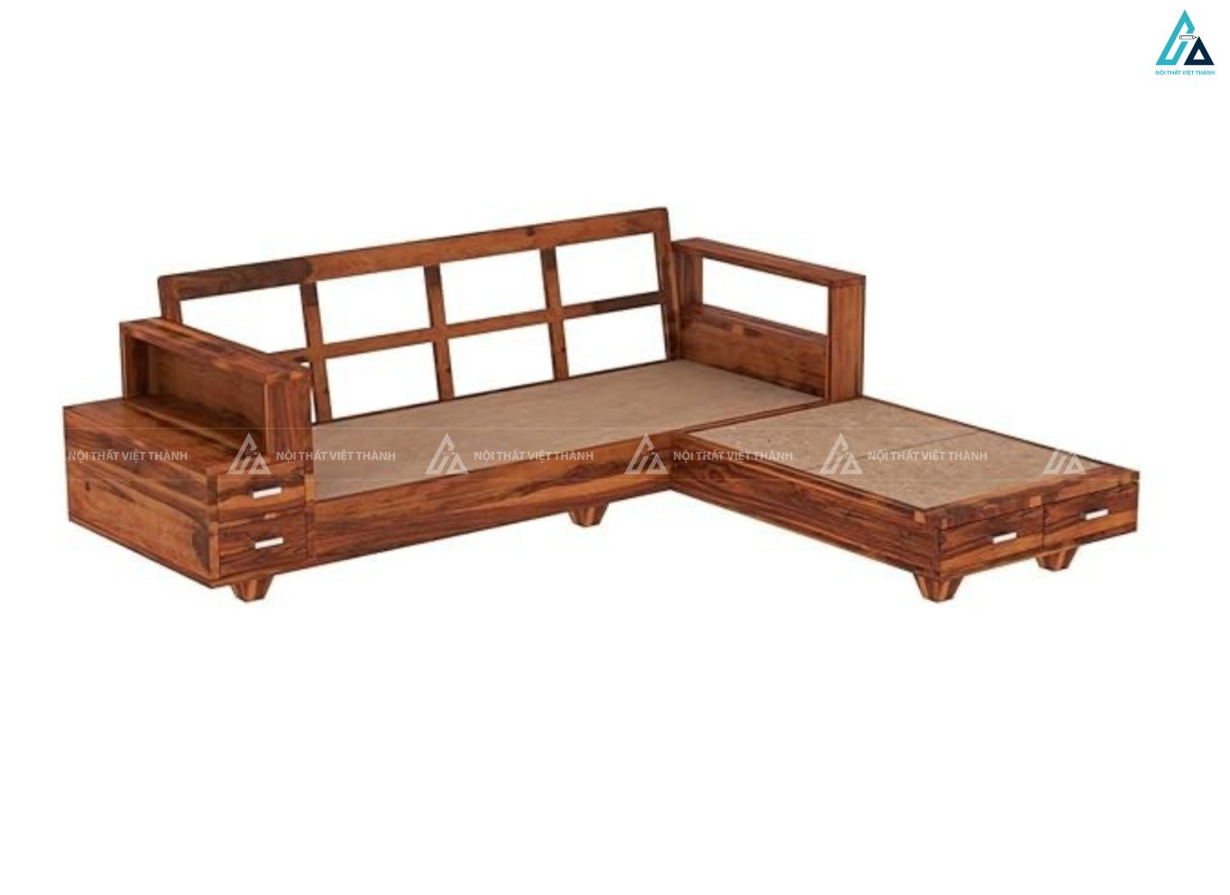 Sofa gỗ chữ l tích hợp ngăn kéo lưu trữ thông minh tiện lợi 3