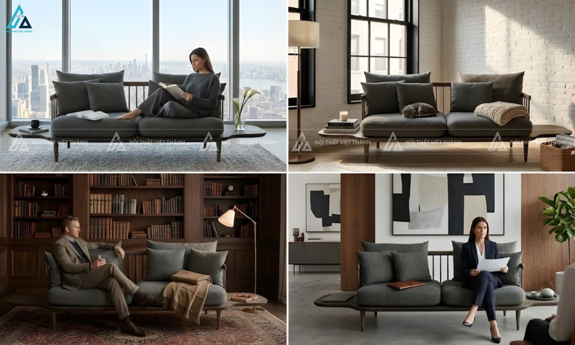 Sofa văng hiện đại tích hợp bàn cạnh tiện lợi cho phòng khách 4