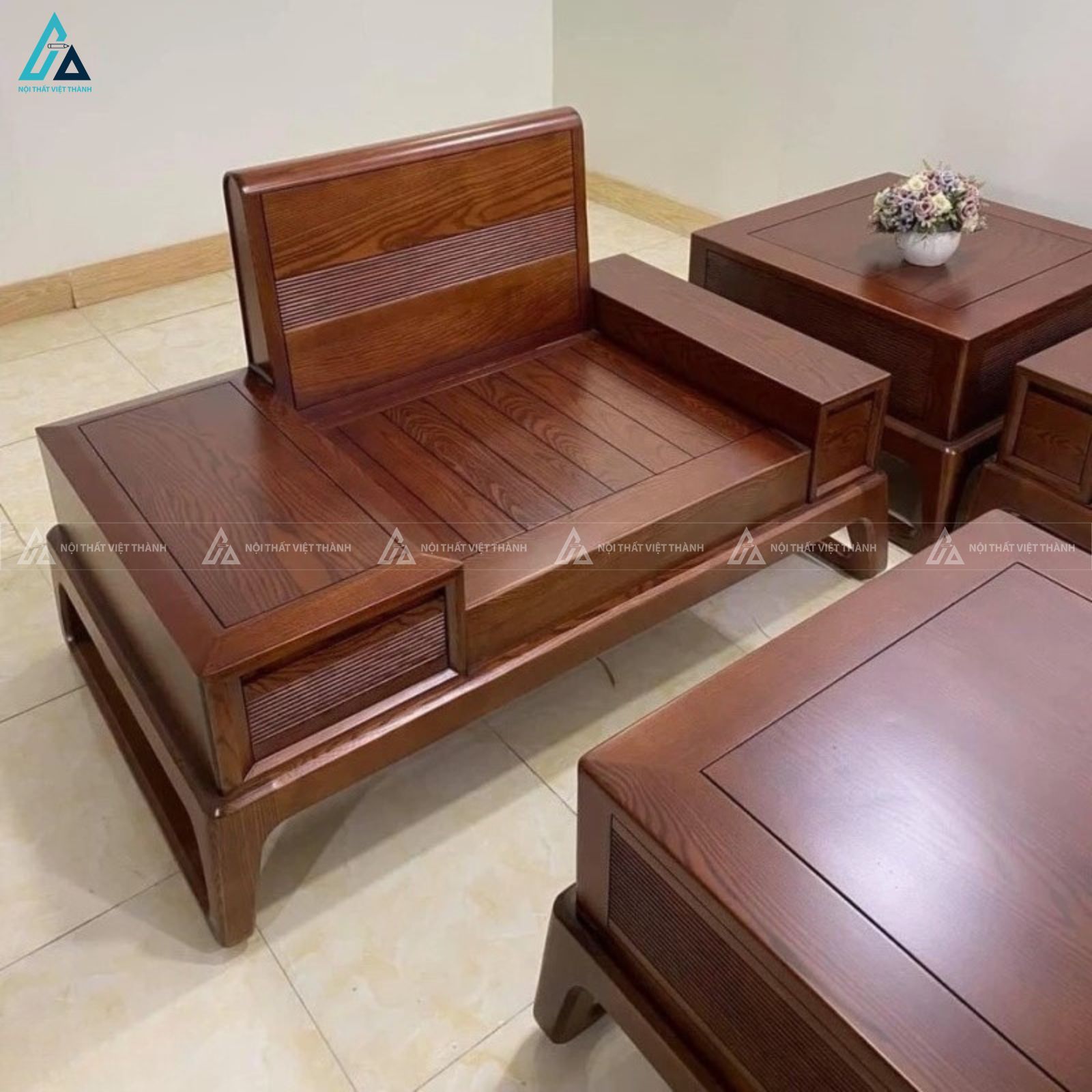 Bộ sofa gỗ góc chữ l thiết kế bề thế sang trọng cho phòng khách 3