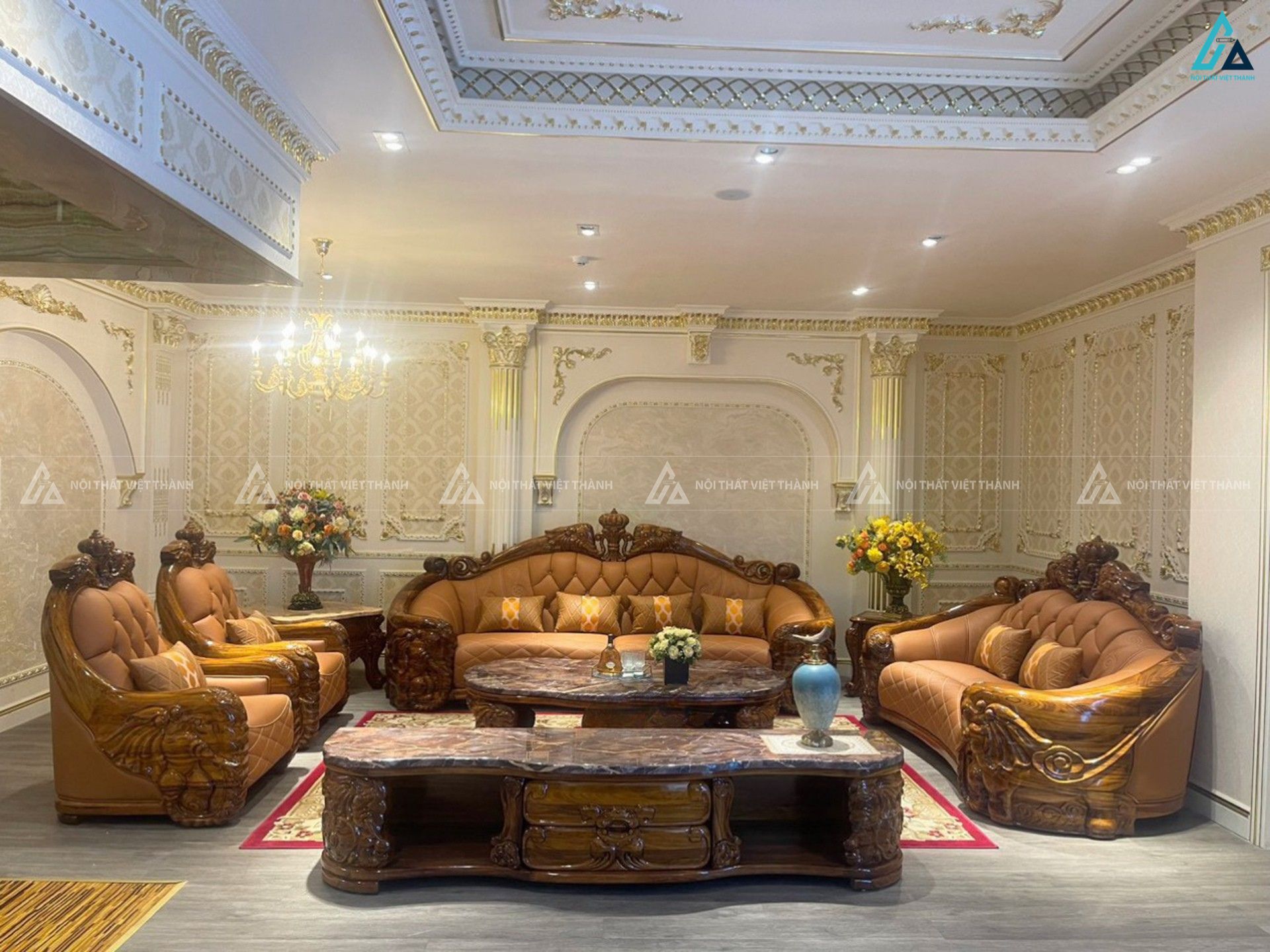 Bộ sofa phòng khách hoàng gia thiết kế chạm khắc tinh xảo