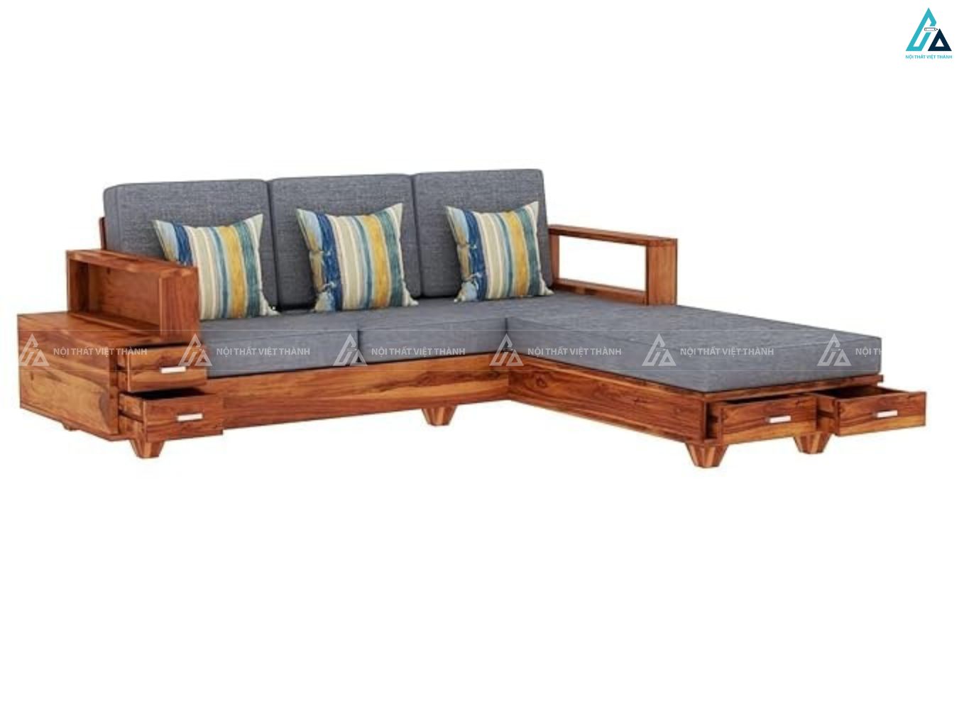 Sofa gỗ chữ l tích hợp ngăn kéo lưu trữ thông minh tiện lợi 4