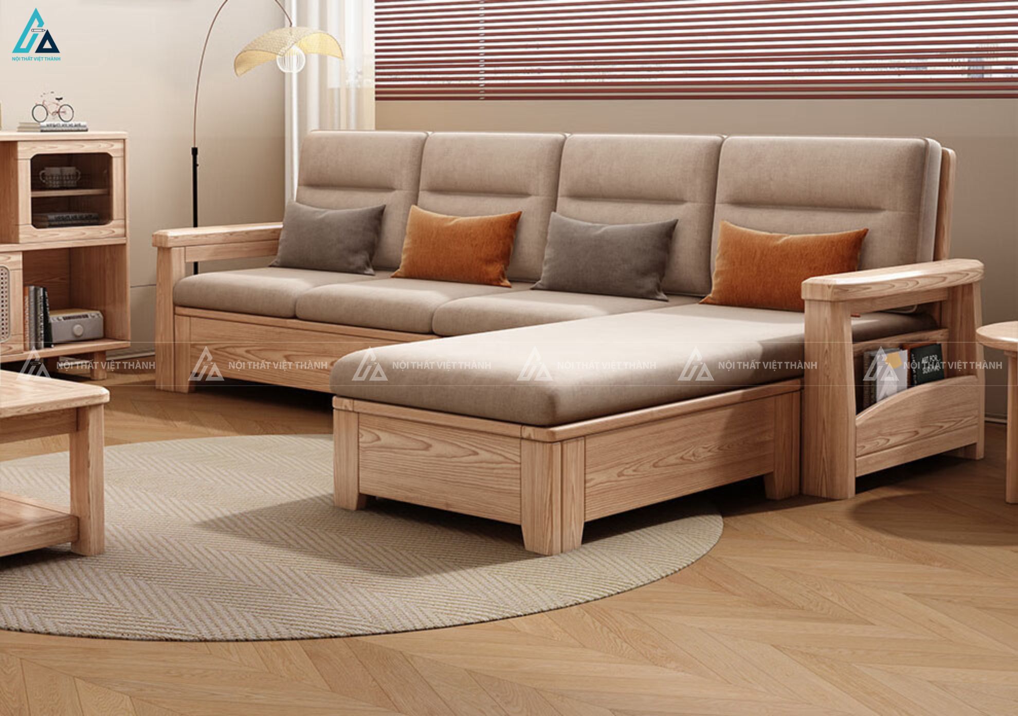 Bộ sofa gỗ hiện đại kết hợp bàn trà thông minh cho phòng khách 4