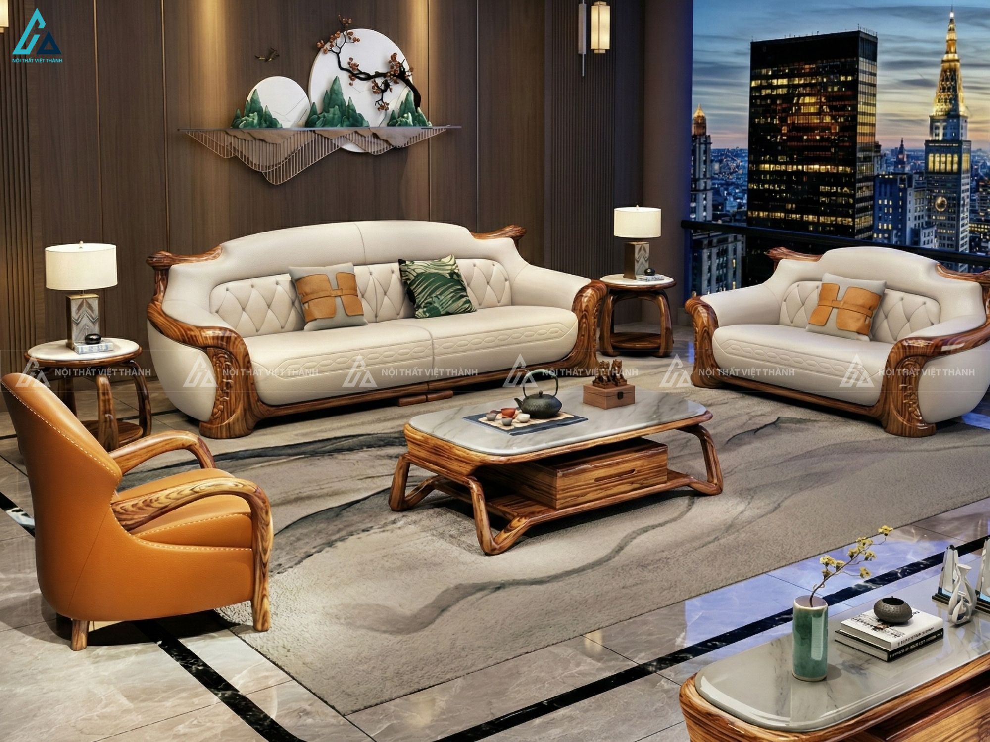 Bộ sofa phòng khách sang trọng thiết kế đường cong nghệ thuật