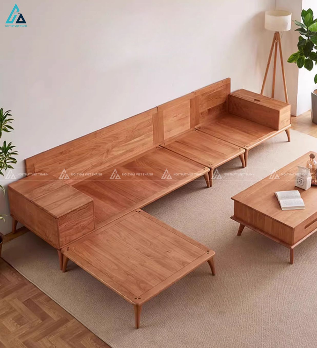 Sofa gỗ tích hợp hộc chứa đồ thông minh cho phòng khách gọn gàng 4