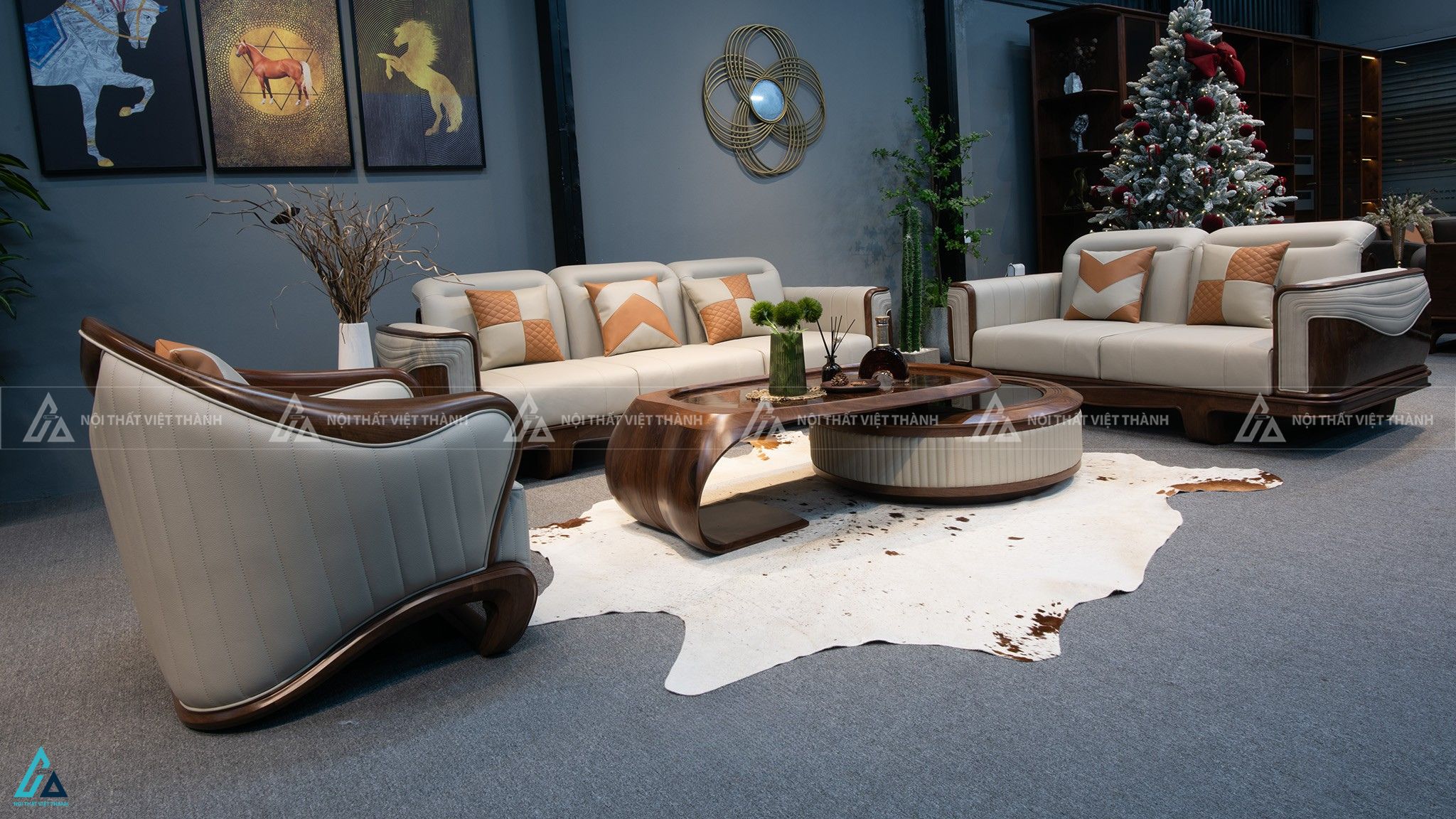 Bộ sofa chữ u tay cong thiết kế sọc đứng đẳng cấp hiện đại
