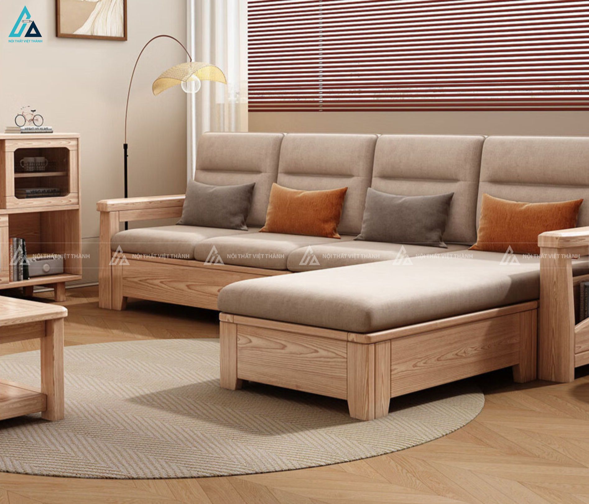 Bộ sofa gỗ hiện đại kết hợp bàn trà thông minh cho phòng khách 6