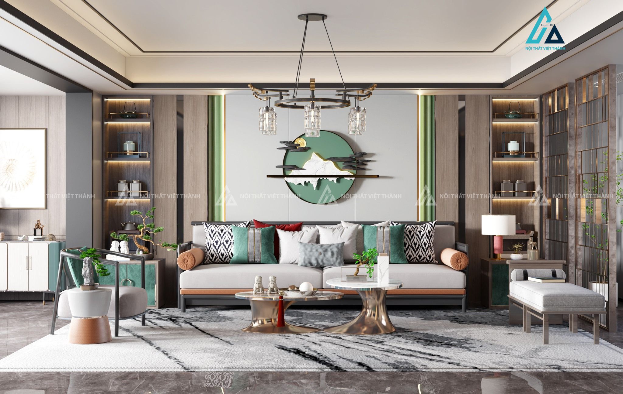 Mẫu sofa vải nỉ trắng be phối cam trẻ trung