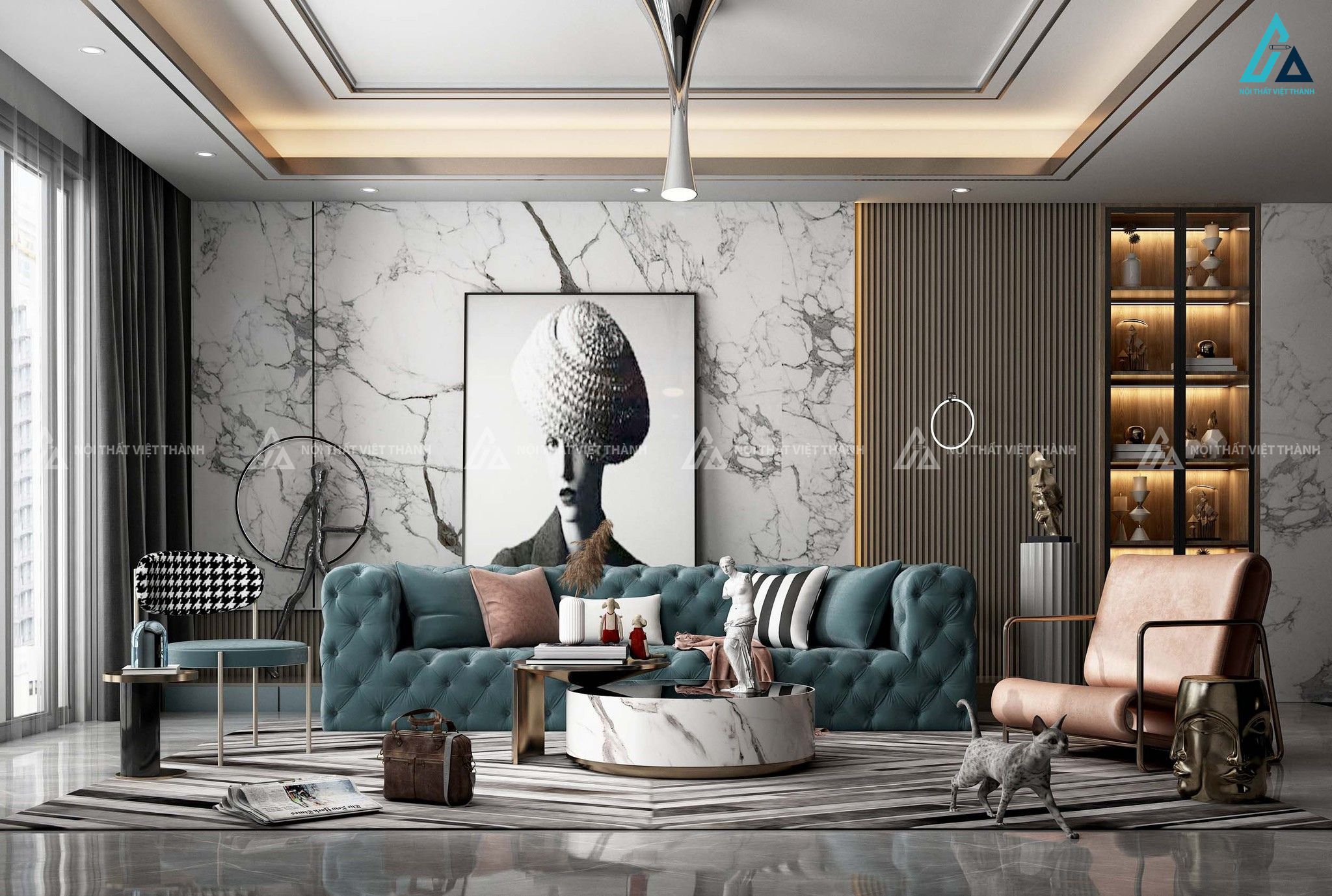 Mẫu sofa vải nỉ cổ xanh cổ điển