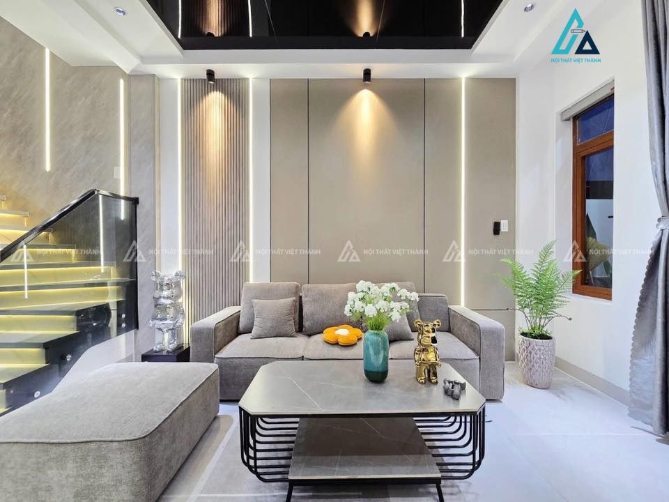 Mẫu sofa vải nỉ xám tối giản, hiện đại