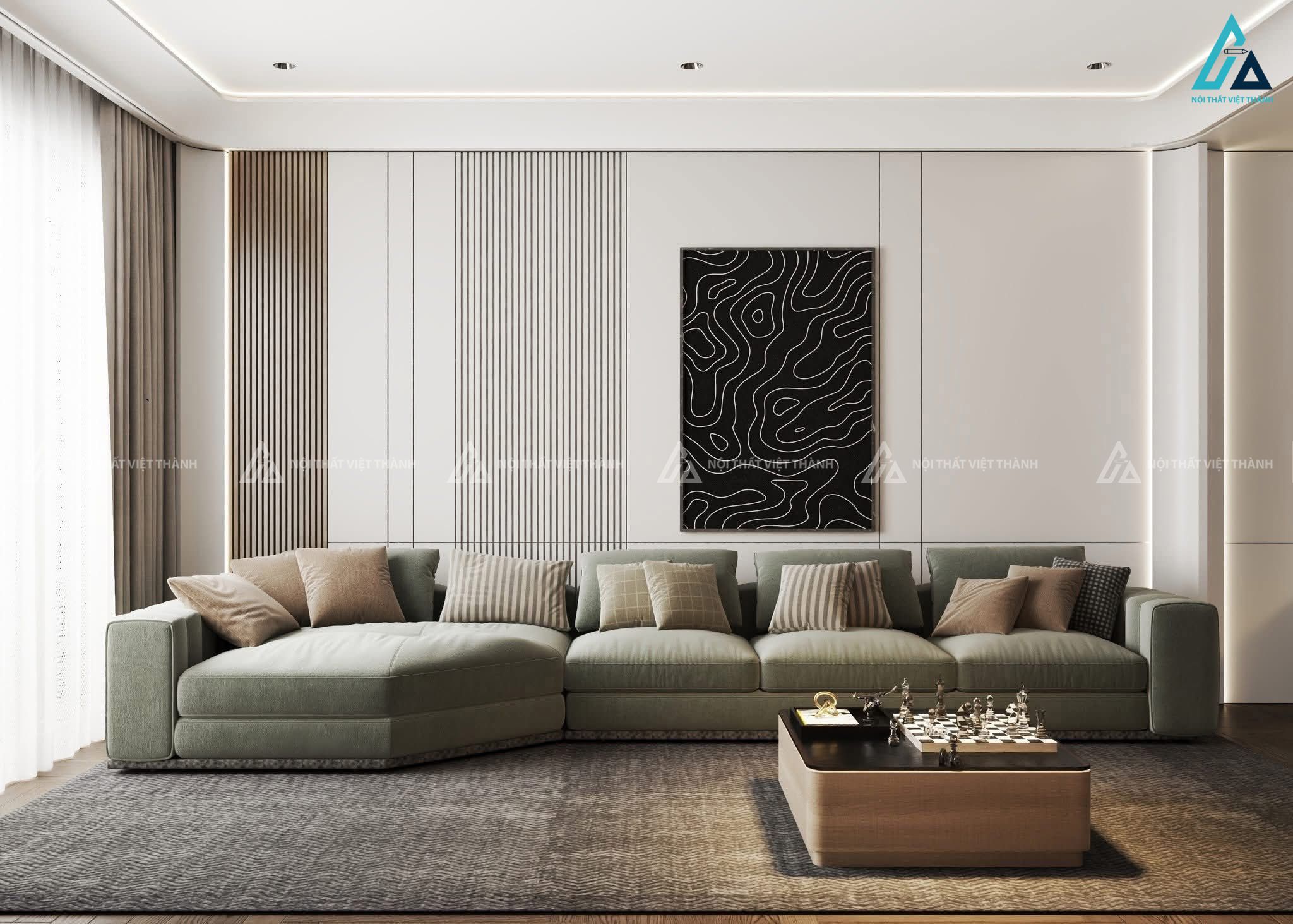 Mẫu sofa vải nỉ xanh lá chữ L mềm mại