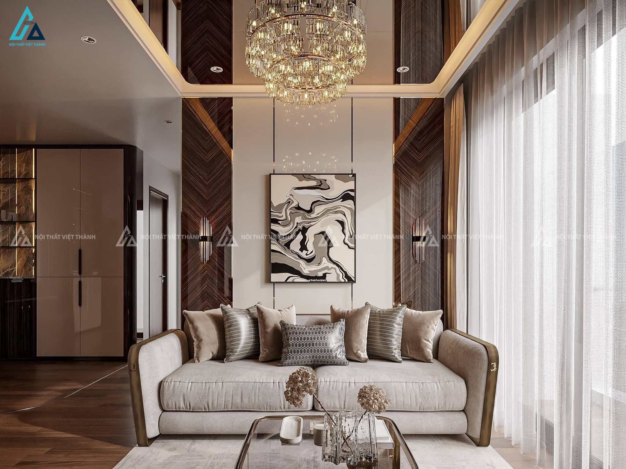 Mẫu sofa vải nỉ màu be 2 ngăn sang trọng
