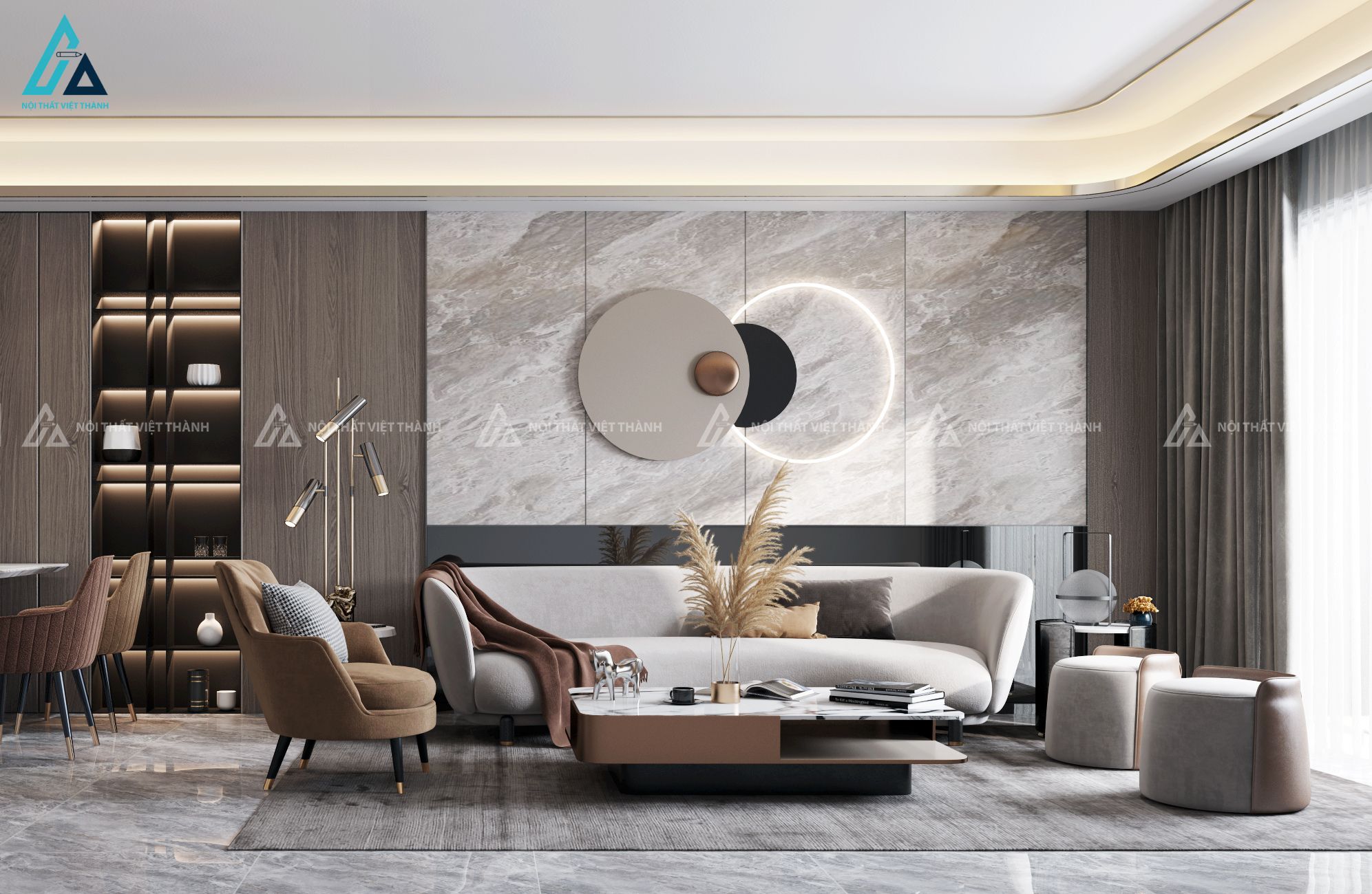 Mẫu sofa vải nỉ phối be nâu tinh tế, mềm mại