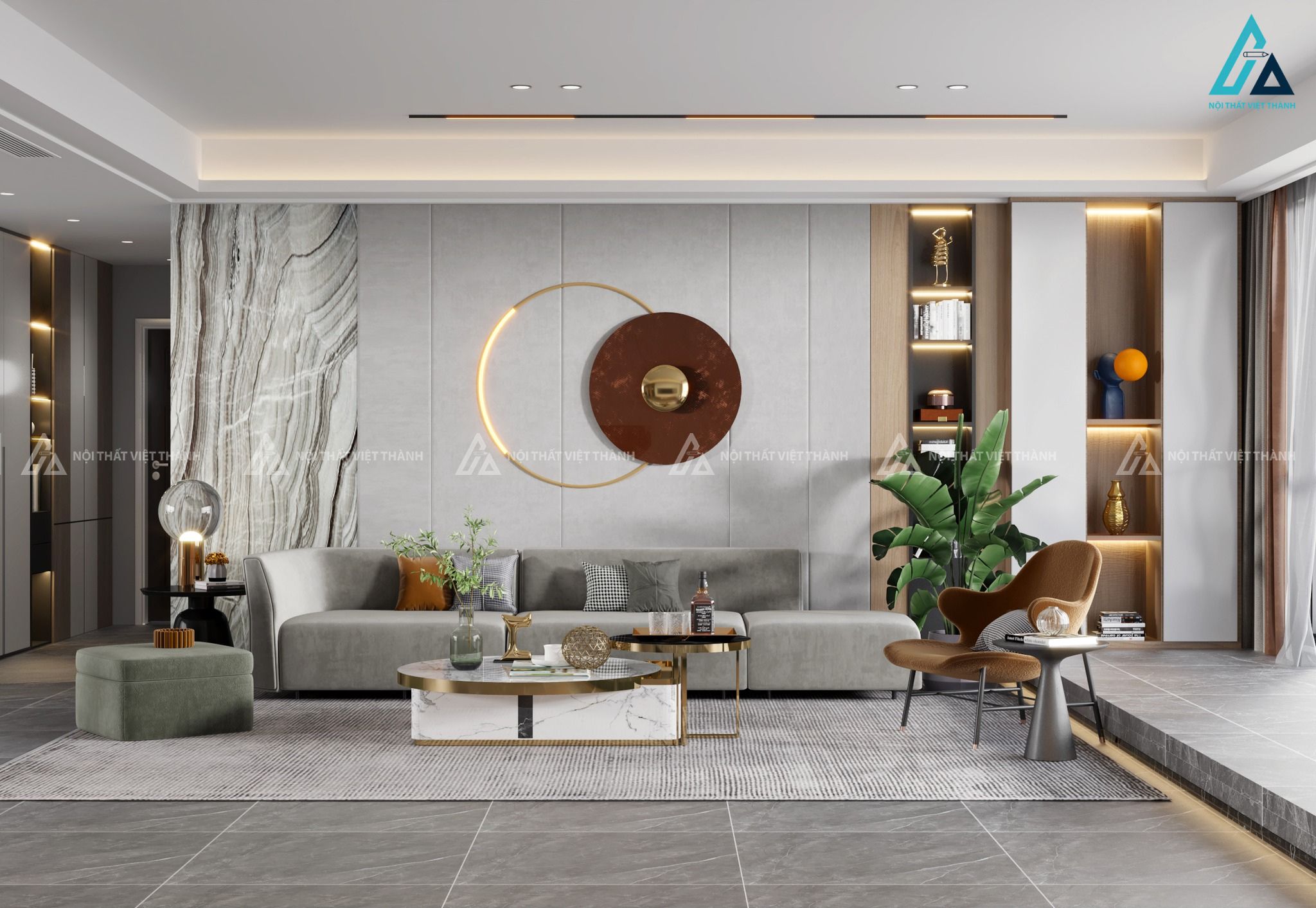 Mẫu sofa vải nỉ tone xám tinh tế, hiện đại