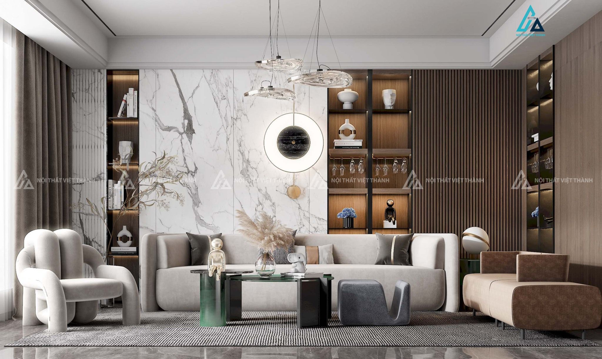 Mẫu sofa vải nỉ be phối nâu nổi bật cho phòng khách