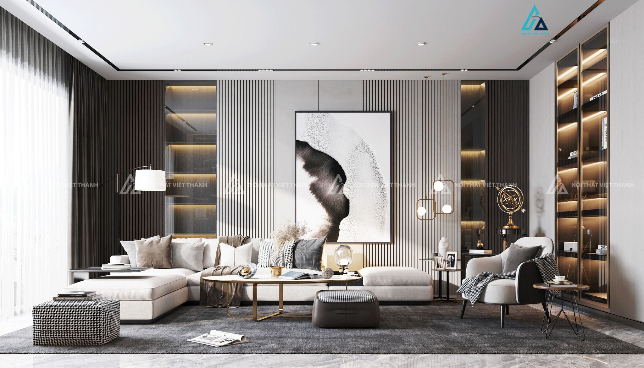 Mẫu sofa vải nỉ chữ L màu be thanh lịch, rộng rãi