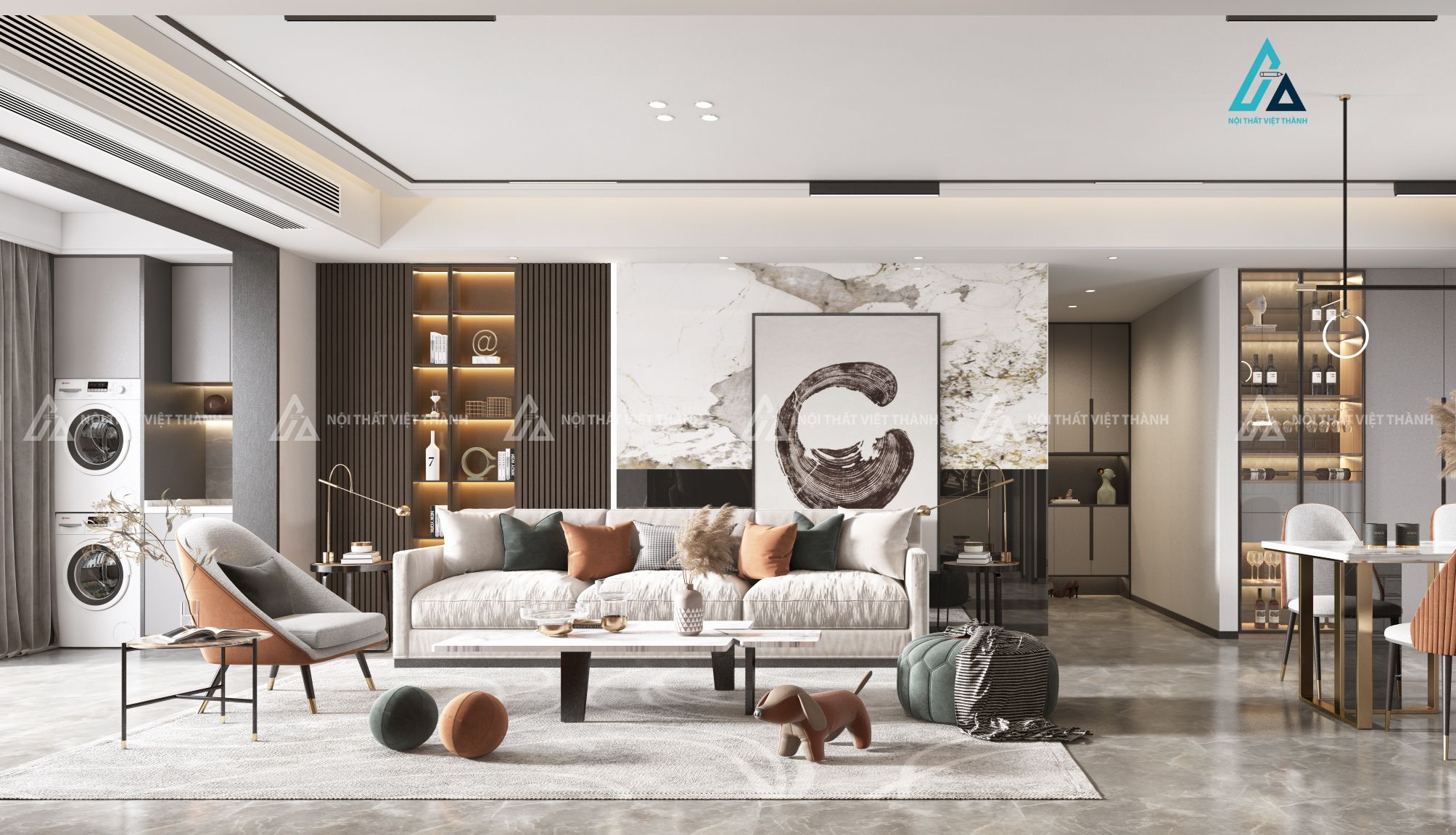 Mẫu sofa vải nỉ phối be cam hiện đại