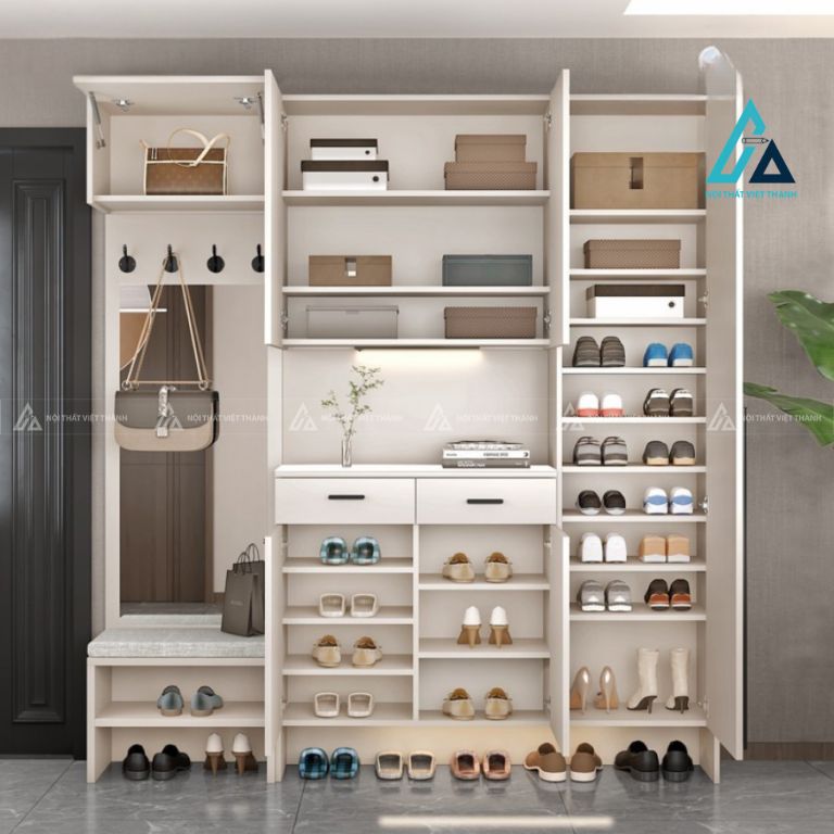 Tủ giày kịch trần tích hợp ghế ngồi và móc treo đồ tiện lợi 1