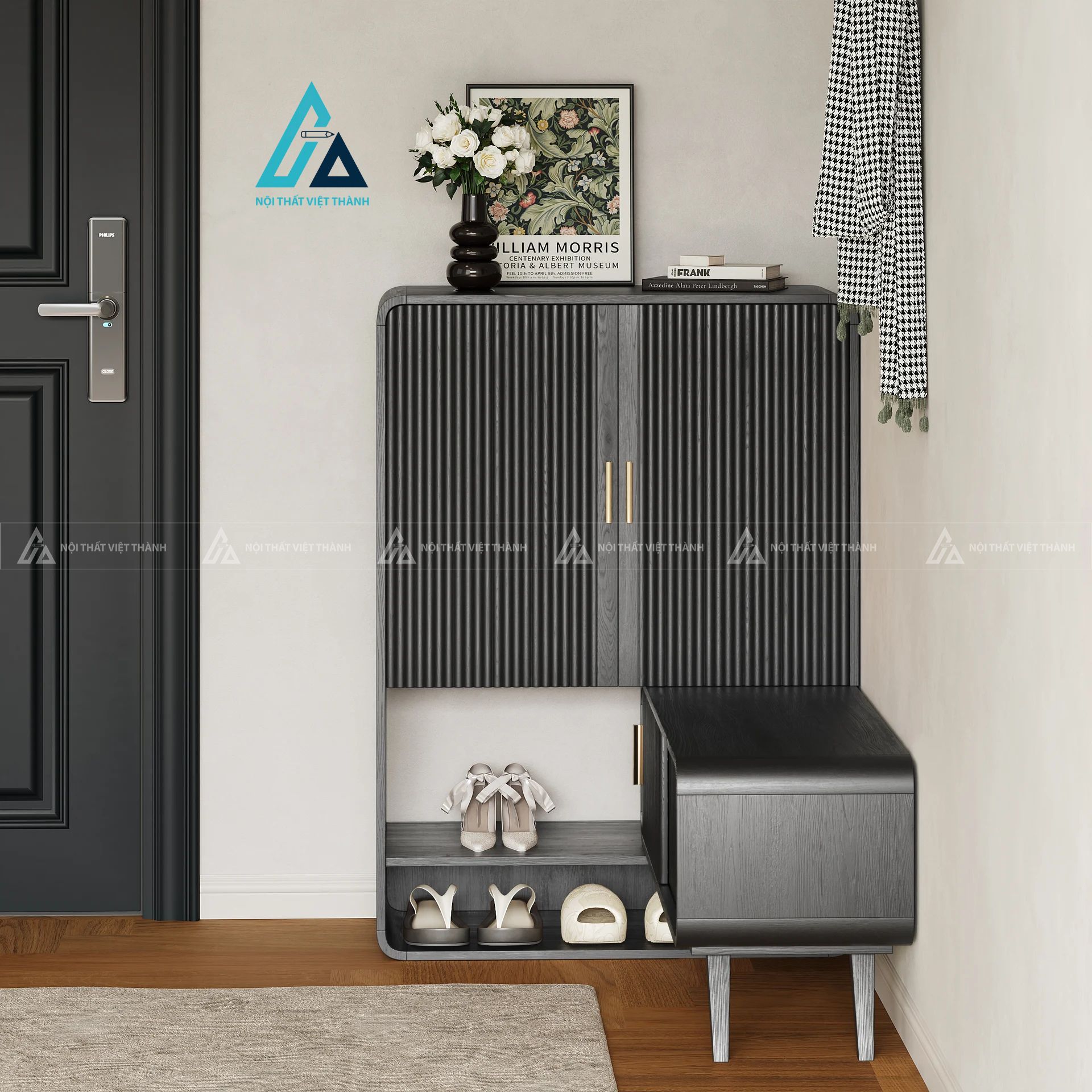 Tủ giày dép hiện đại thiết kế cửa sọc kết hợp ngăn kệ đa năng 1