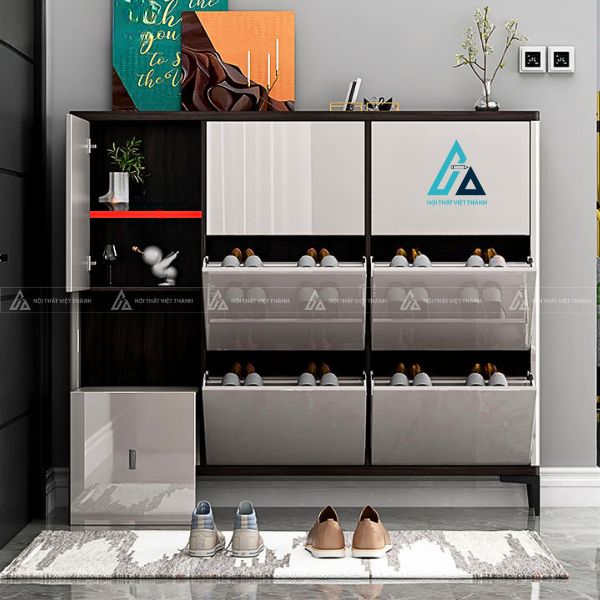 Tủ giày gỗ kết hợp cánh kính tráng gương hiện đại đẳng cấp 1