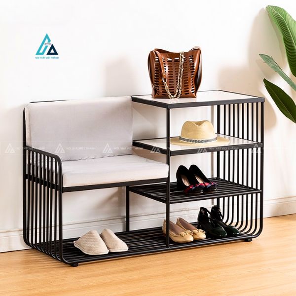 Kệ để giày dép kết hợp ghế đôn khung kim loại cao cấp 1