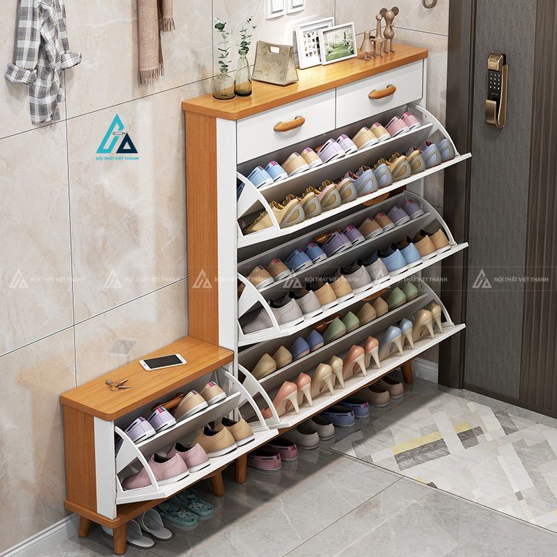 Tủ giày cánh lật đa tầng kết hợp ghế ngồi tiện dụng cho gia đình