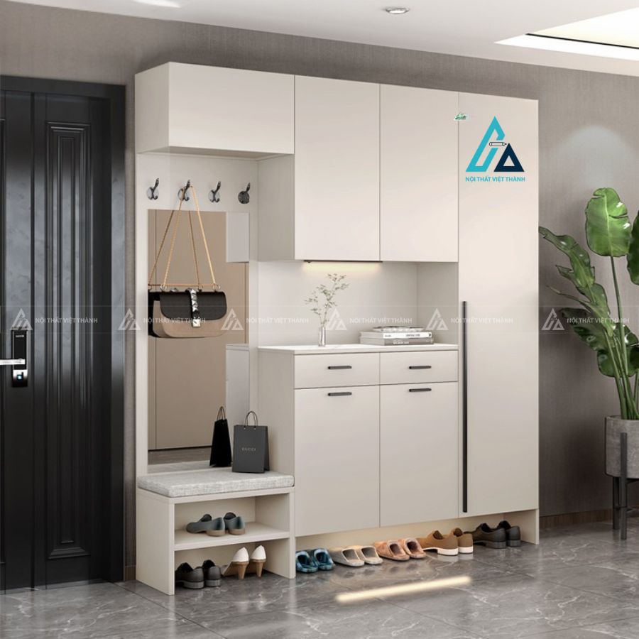 Tủ giày kịch trần tích hợp ghế ngồi và móc treo đồ tiện lợi