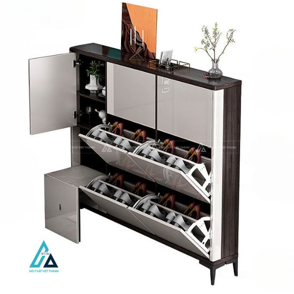 Tủ giày gỗ kết hợp cánh kính tráng gương hiện đại đẳng cấp 2