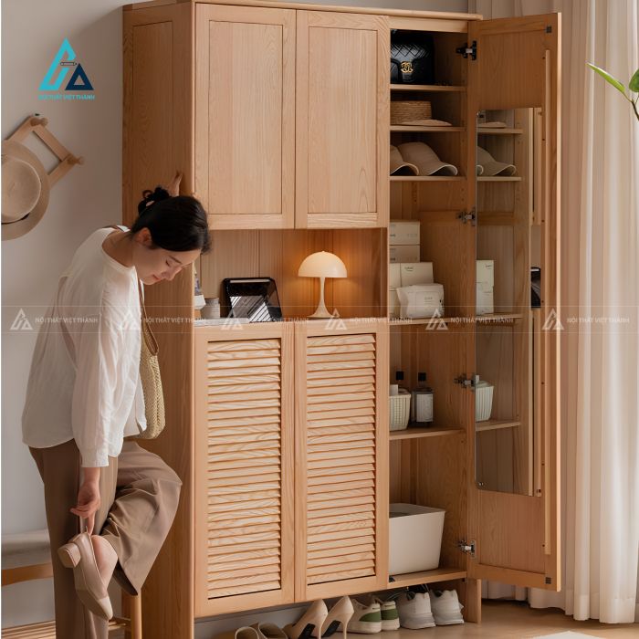 Tủ giày kết hợp kệ trang trí đa năng cho phòng khách hiện đại 2