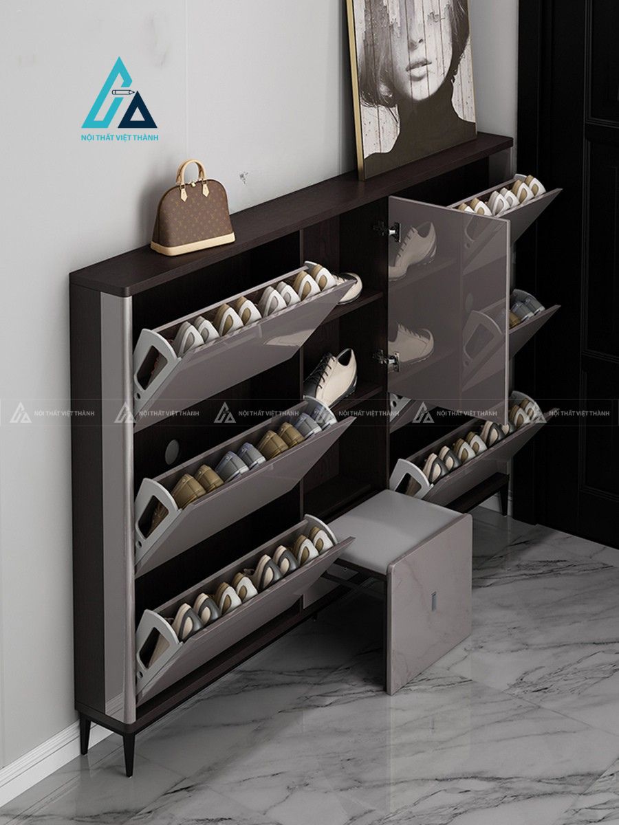 Tủ giày thông minh cửa lật kết hợp ghế ngồi tiện dụng cao cấp
