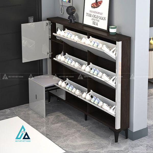 Tủ giày gỗ kết hợp cánh kính tráng gương hiện đại đẳng cấp 3