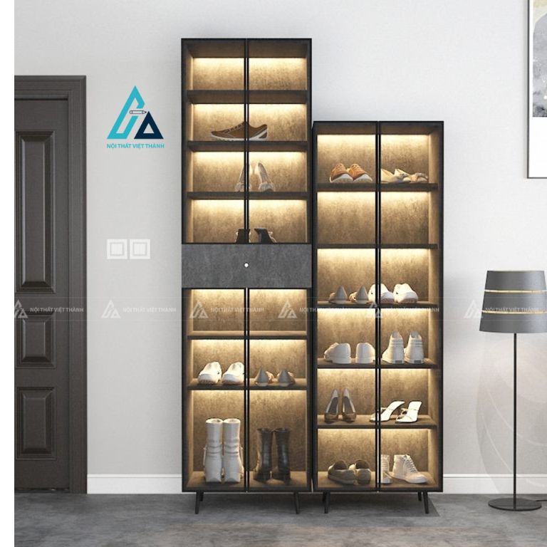 Tủ giày trưng bày đứng cánh kính kết hợp đèn led sang trọng