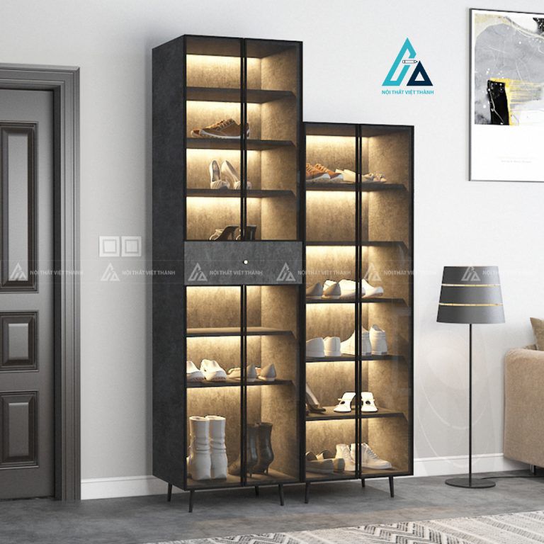 Tủ giày trưng bày đứng cánh kính kết hợp đèn led sang trọng 1