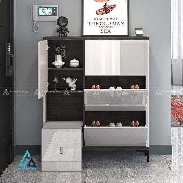 Tủ giày gỗ kết hợp cánh kính tráng gương hiện đại đẳng cấp