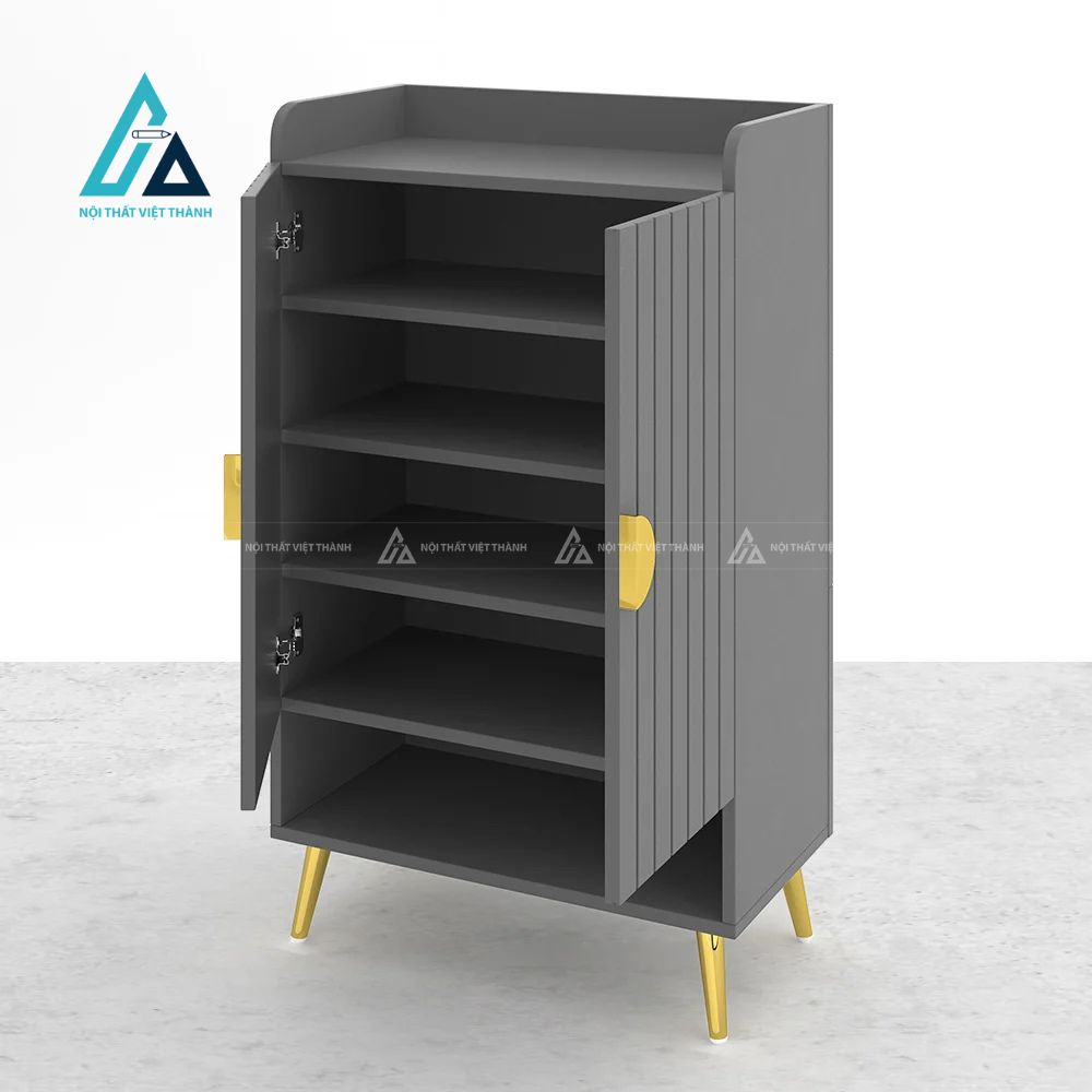 Tủ giày dép hiện đại thiết kế cửa sọc phối chân kim loại sang trọng 5