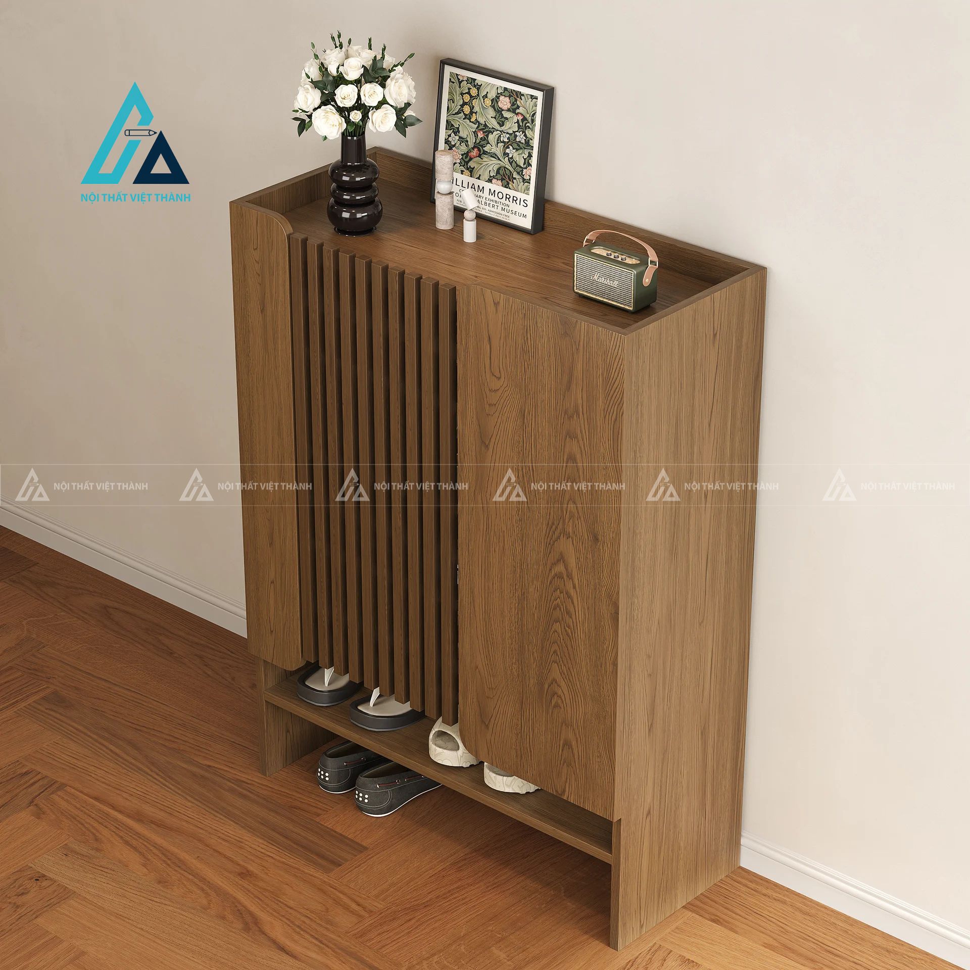 Tủ giày thông minh cửa nan gỗ hiện đại tiết kiệm không gian 5