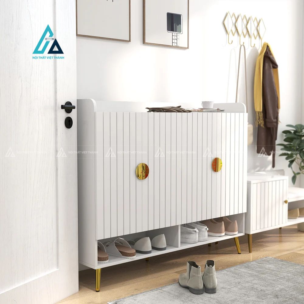 Tủ giày dép hiện đại thiết kế cửa sọc kết hợp ngăn kệ mở thông minh 1