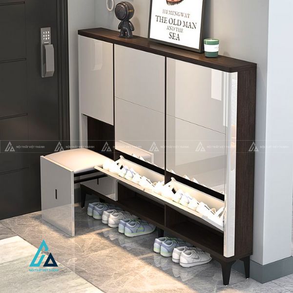 Tủ giày gỗ kết hợp cánh kính tráng gương hiện đại đẳng cấp 6