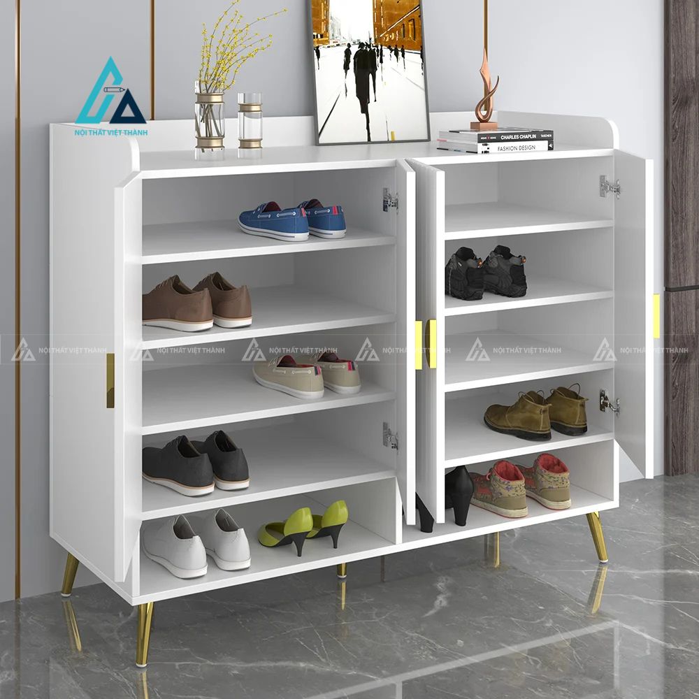 Tủ giày dép hiện đại thiết kế cửa sọc kết hợp ngăn kệ mở thông minh 2