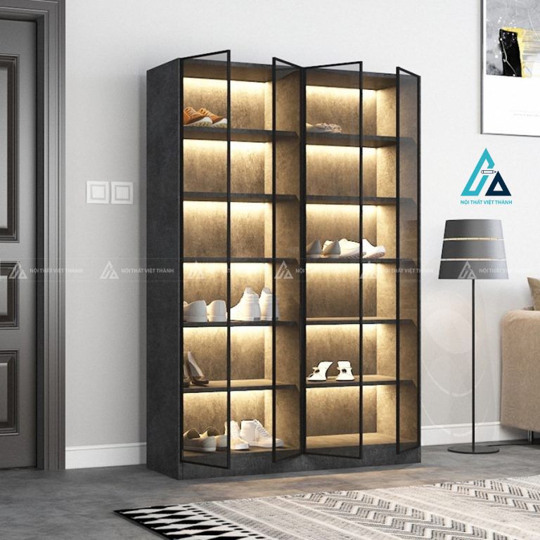 Tủ giày trưng bày đứng cánh kính kết hợp đèn led sang trọng 3
